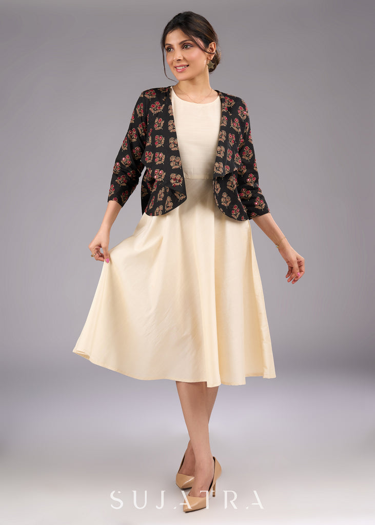 Elegant Printed Ajrakh Jacket with MirrorHand Embroidery