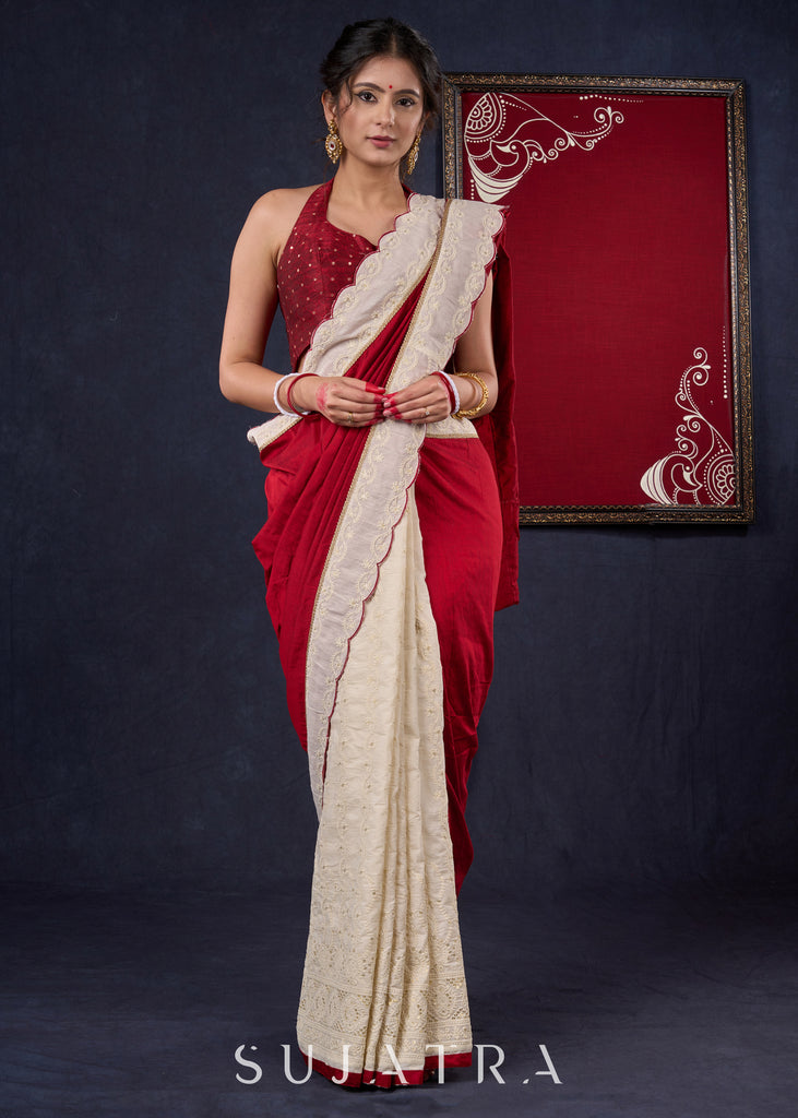 Stunning Cotton Silk & Hakoba Combination saree with beautiful Scallops