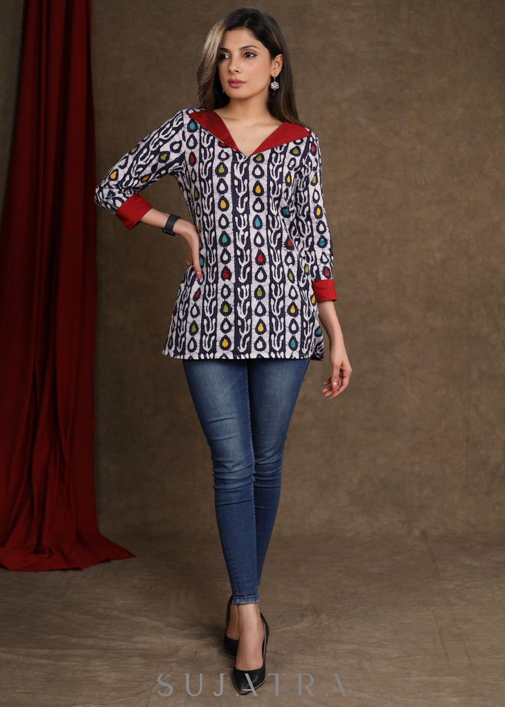 Cotton Indigo Combination Top