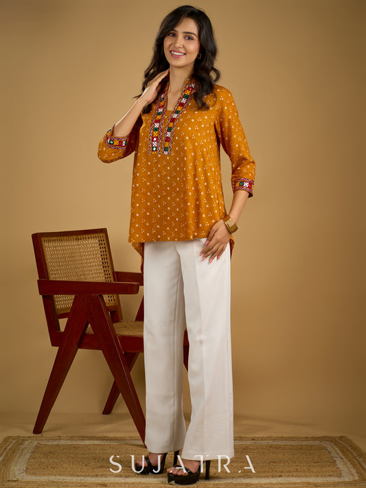 Ethnic handcrafted mirror work bandhani rayon top