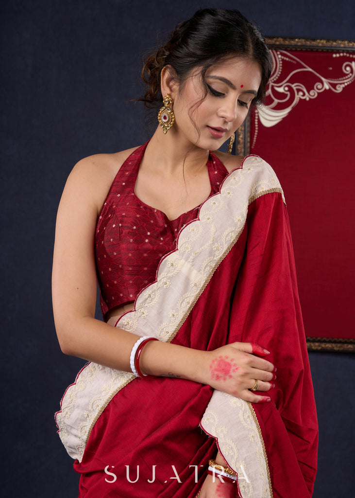Stunning Cotton Silk & Hakoba Combination saree with beautiful Scallops