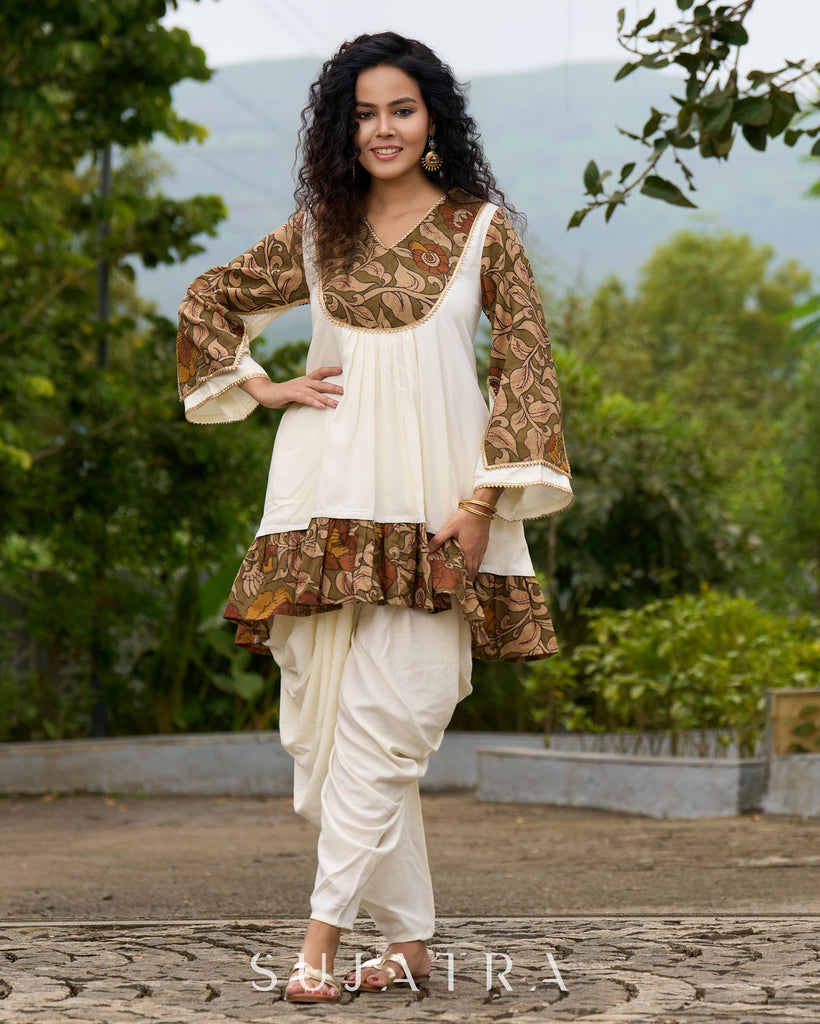 Boho Kalamkari Flared Short Tunic with Statement Sleeves - Dhoti Pant Additional