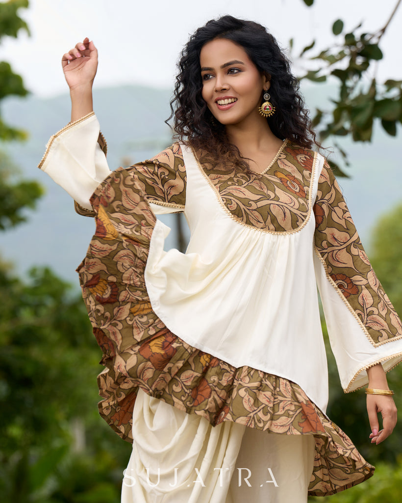 Boho Kalamkari Flared Short Tunic with Statement Sleeves - Dhoti Pant Additional