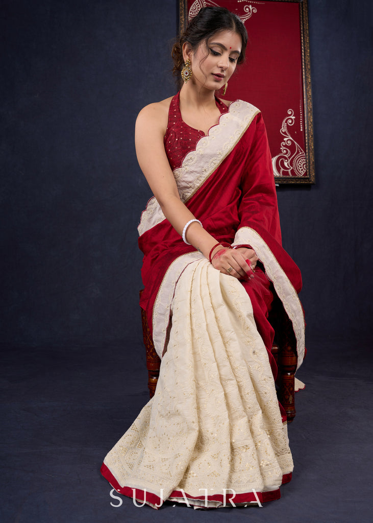 Stunning Cotton Silk & Hakoba Combination saree with beautiful Scallops