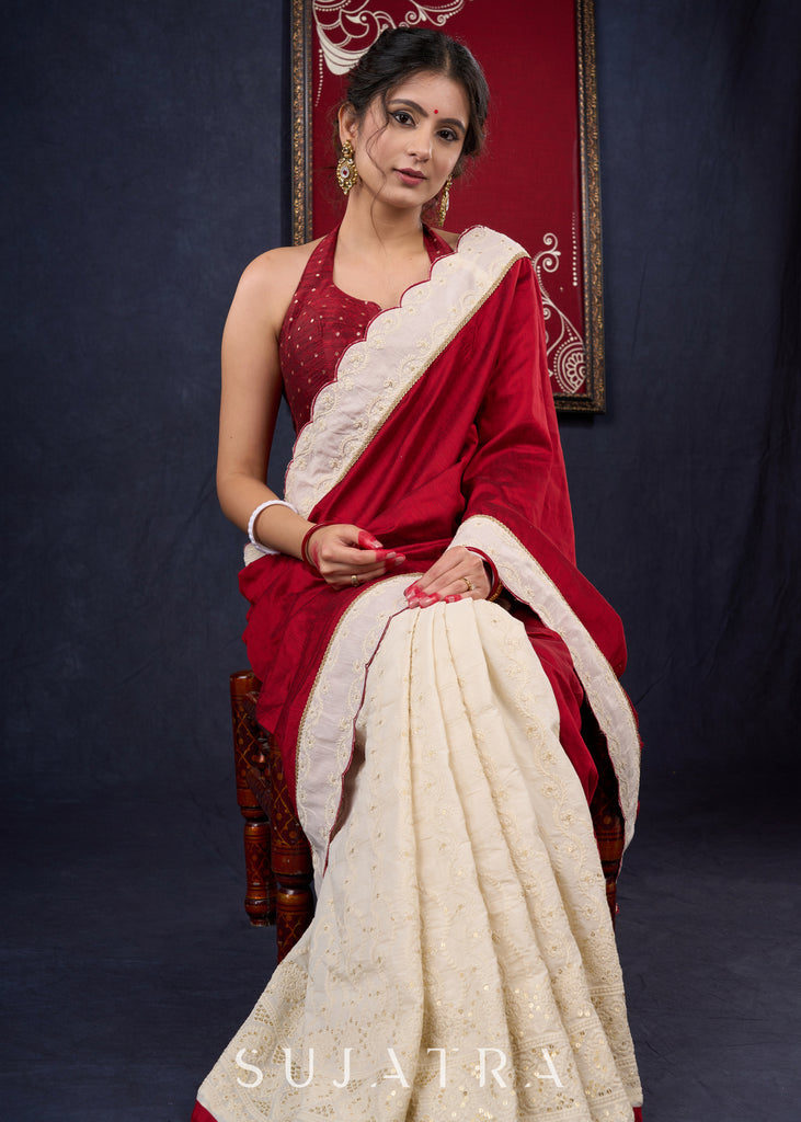 Stunning Cotton Silk & Hakoba Combination saree with beautiful Scallops