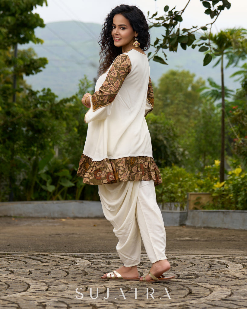 Boho Kalamkari Flared Short Tunic with Statement Sleeves - Dhoti Pant Additional