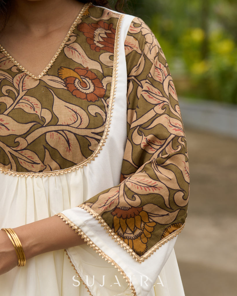Boho Kalamkari Flared Short Tunic with Statement Sleeves - Dhoti Pant Additional