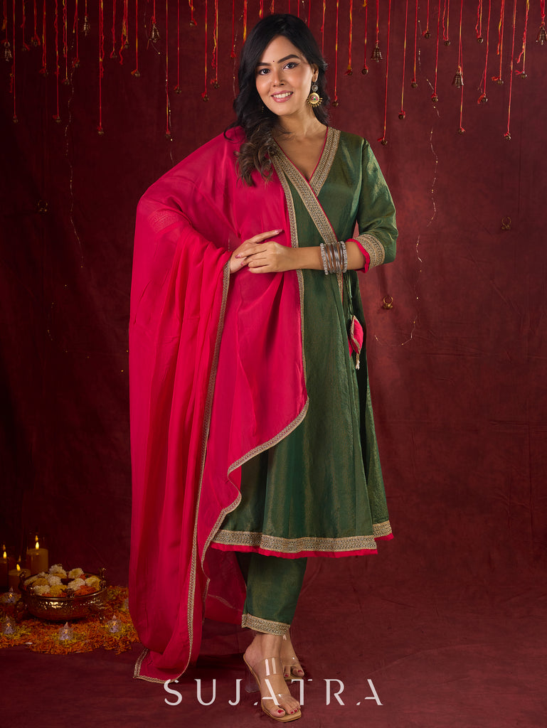 Jade Green Angarkha Anarkali with Eye-Catching Tassel Details