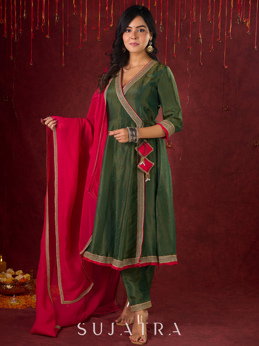 Jade Green Angarkha Anarkali with Eye-Catching Tassel Details