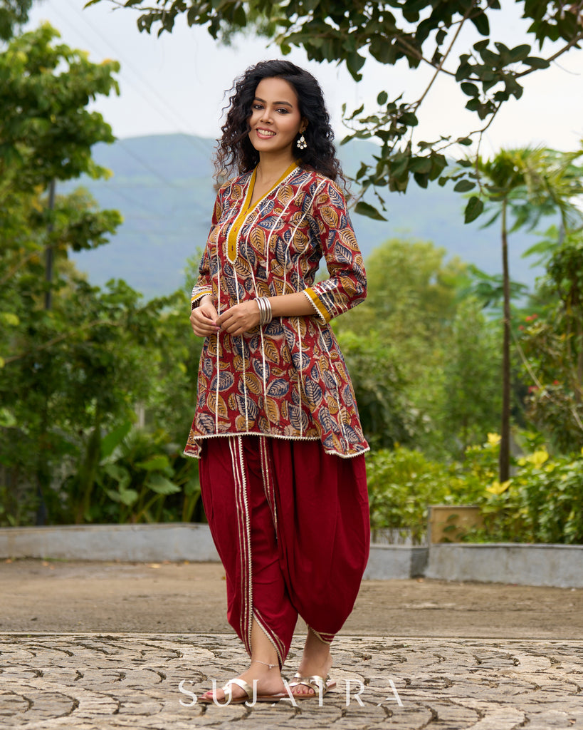 Maroon Kalamkari Choga with Gota Patti Embellishment - Dhoti Pant additional
