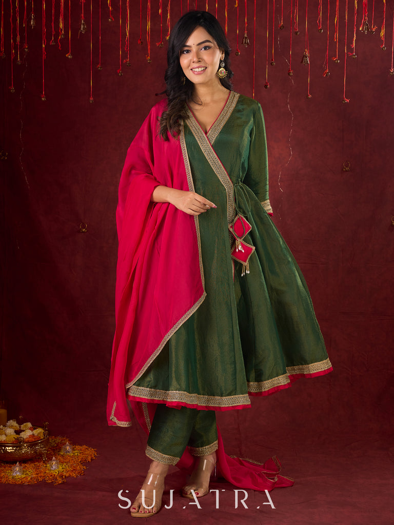 Jade Green Angarkha Anarkali with Eye-Catching Tassel Details