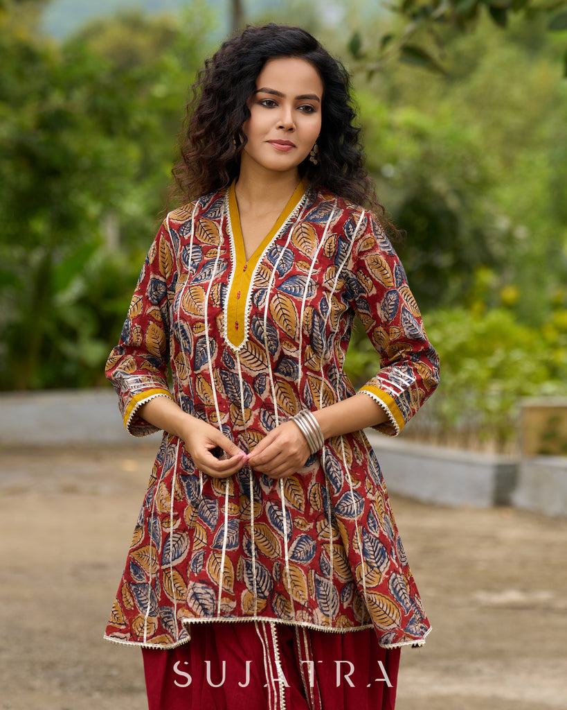 Maroon Kalamkari Choga with Gota Patti Embellishment - Dhoti Pant additional