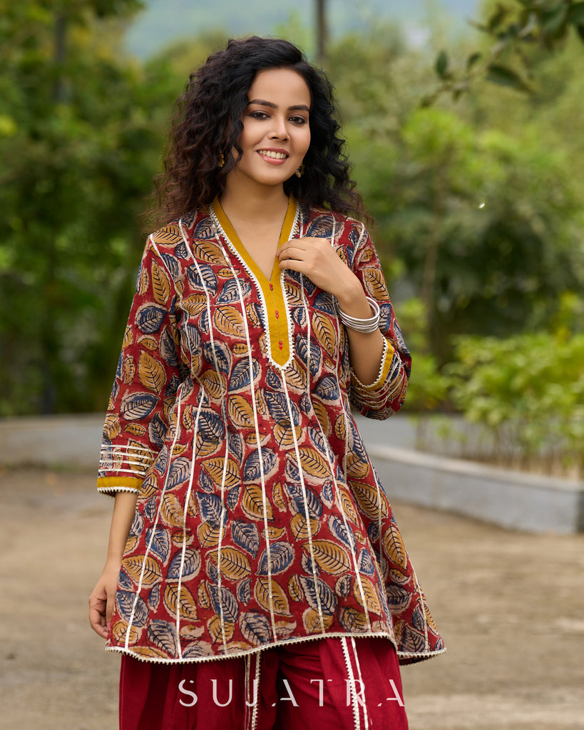 Maroon Kalamkari Choga with Gota Patti Embellishment - Dhoti Pant additional