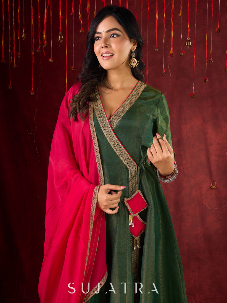 Jade Green Angarkha Anarkali with Eye-Catching Tassel Details