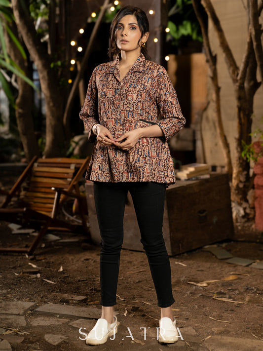 Lavish Maroon Kalamkari Shirt Featuring Beautiful Gathers