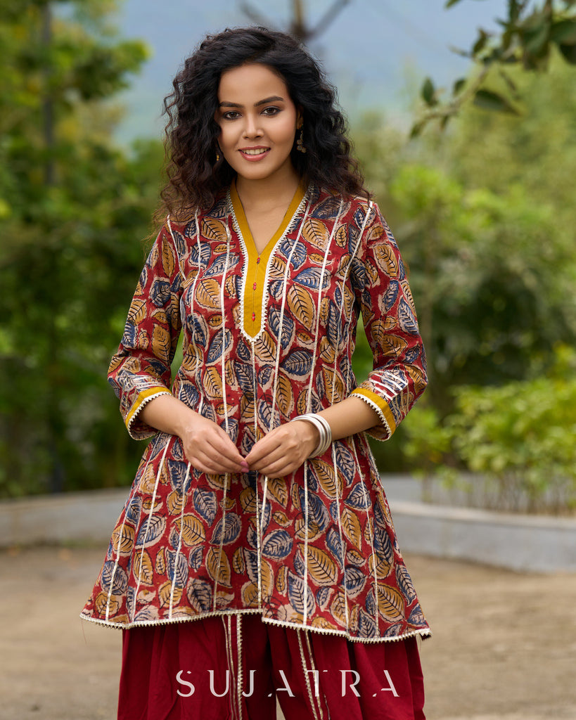 Maroon Kalamkari Choga with Gota Patti Embellishment - Dhoti Pant additional