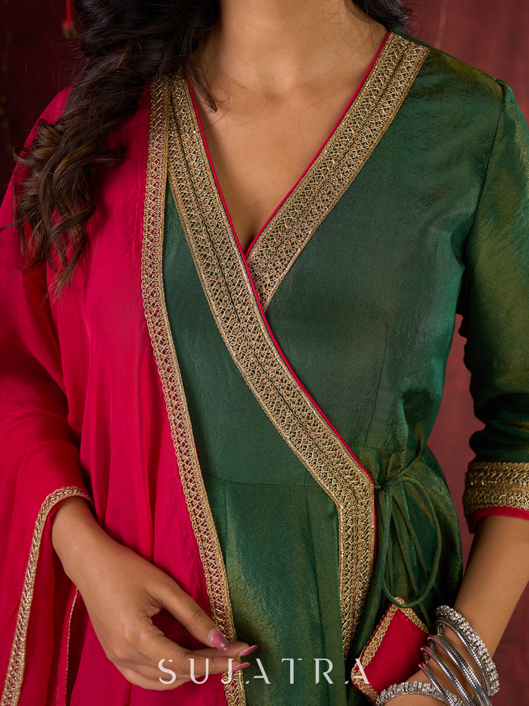 Jade Green Angarkha Anarkali with Eye-Catching Tassel Details