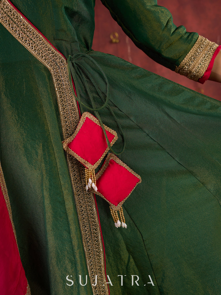 Jade Green Angarkha Anarkali with Eye-Catching Tassel Details