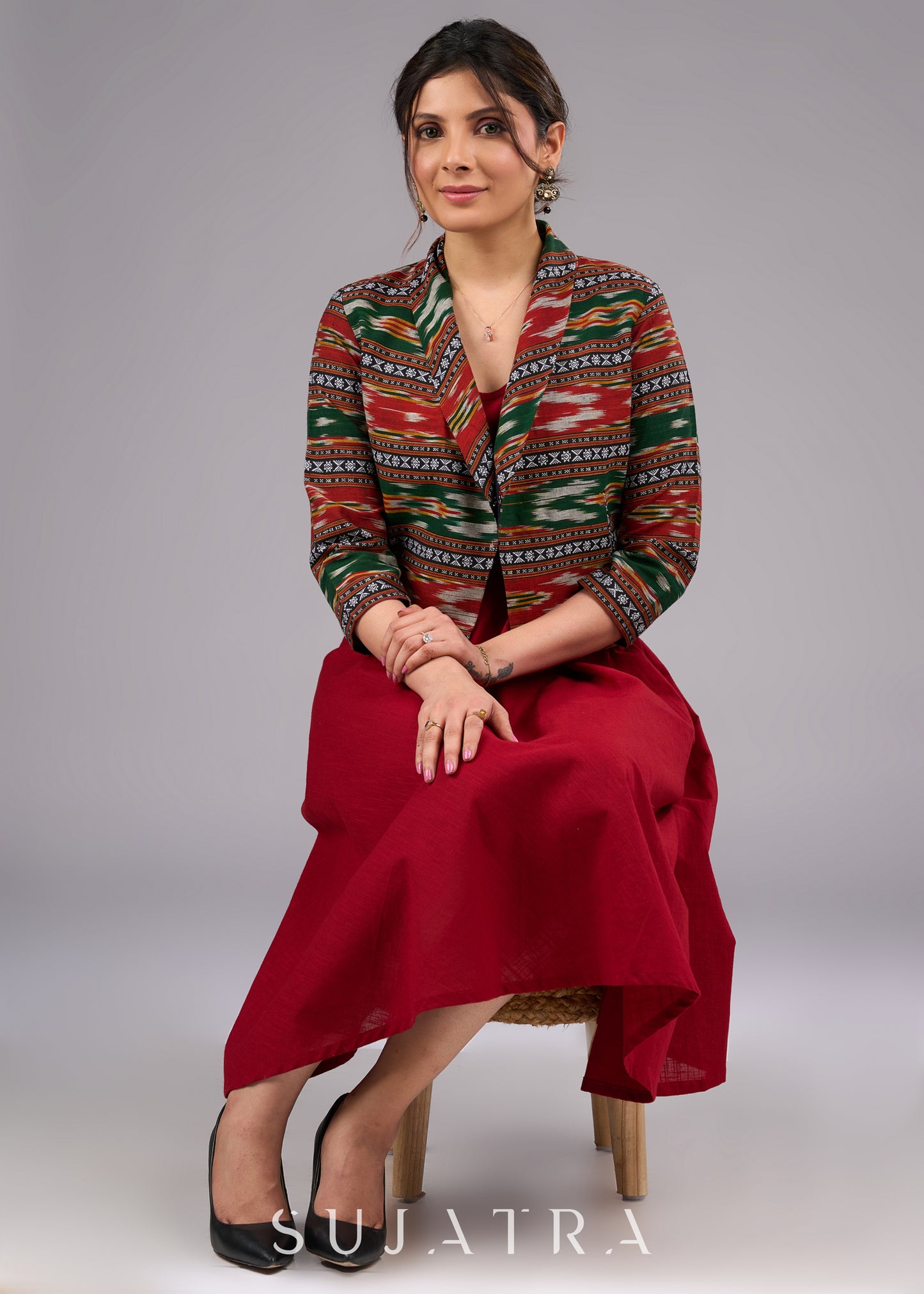 Chic Boho Ikat Cropped Blazer Jacket - Dress optional