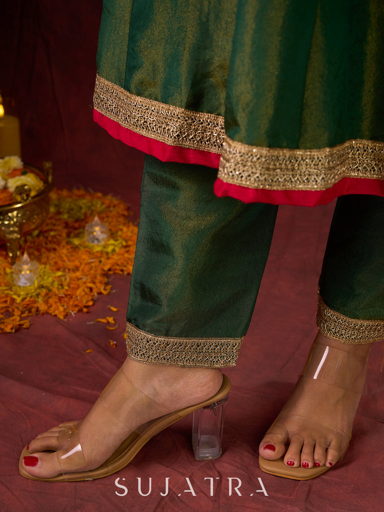 Jade Green Angarkha Anarkali with Eye-Catching Tassel Details