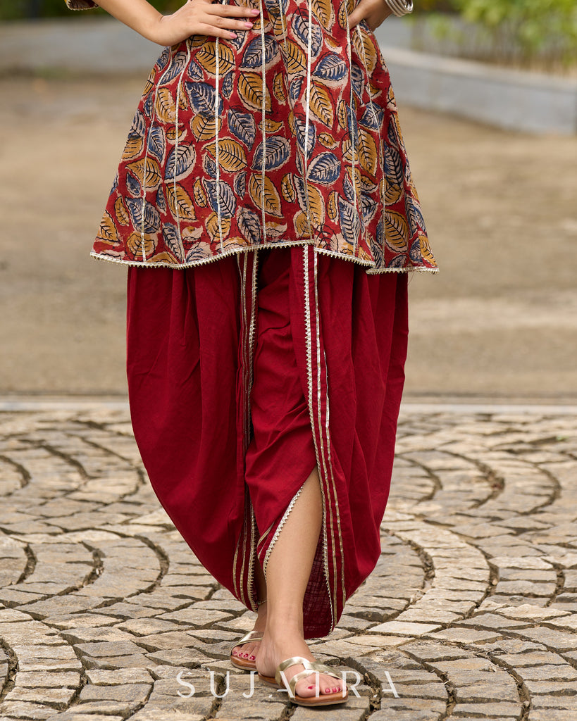 Maroon Kalamkari Choga with Gota Patti Embellishment - Dhoti Pant additional