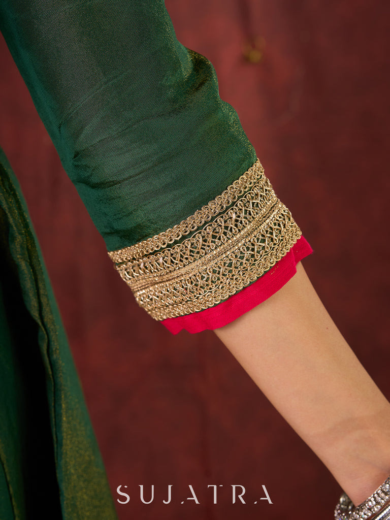 Jade Green Angarkha Anarkali with Eye-Catching Tassel Details