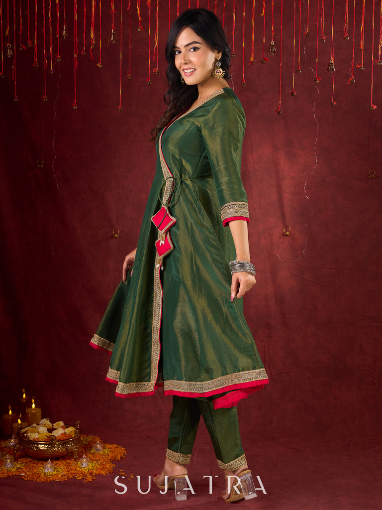 Jade Green Angarkha Anarkali with Eye-Catching Tassel Details
