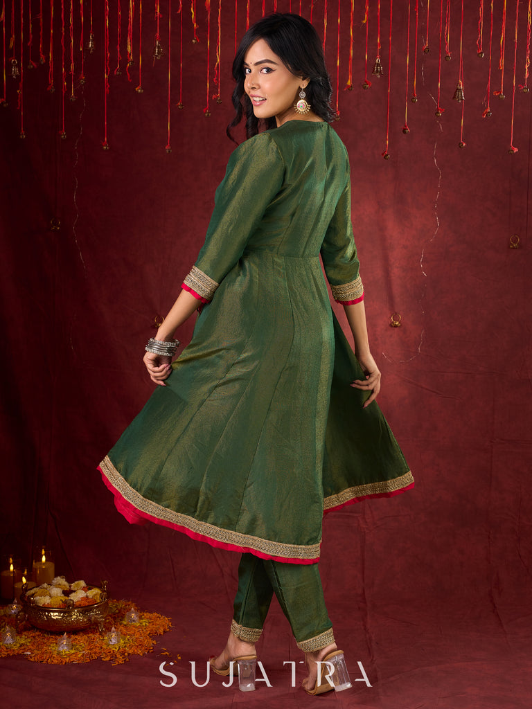 Jade Green Angarkha Anarkali with Eye-Catching Tassel Details
