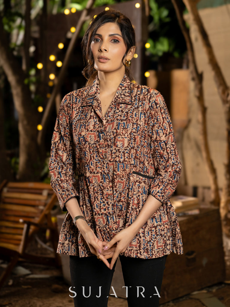 Lavish Maroon Kalamkari Shirt Featuring Beautiful Gathers