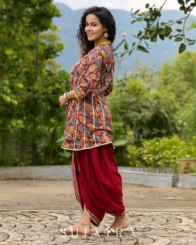 Maroon Kalamkari Choga with Gota Patti Embellishment - Dhoti Pant additional