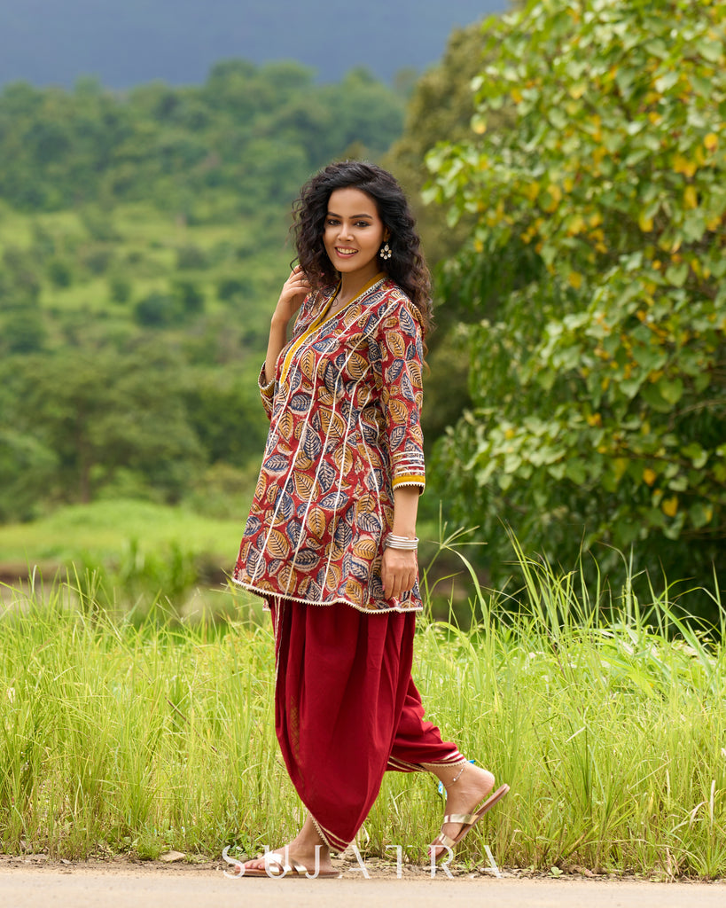 Maroon Kalamkari Choga with Gota Patti Embellishment - Dhoti Pant additional