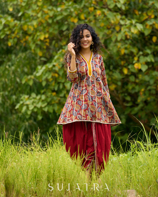 Maroon Kalamkari Choga with Gota Patti Embellishment - Dhoti Pant additional