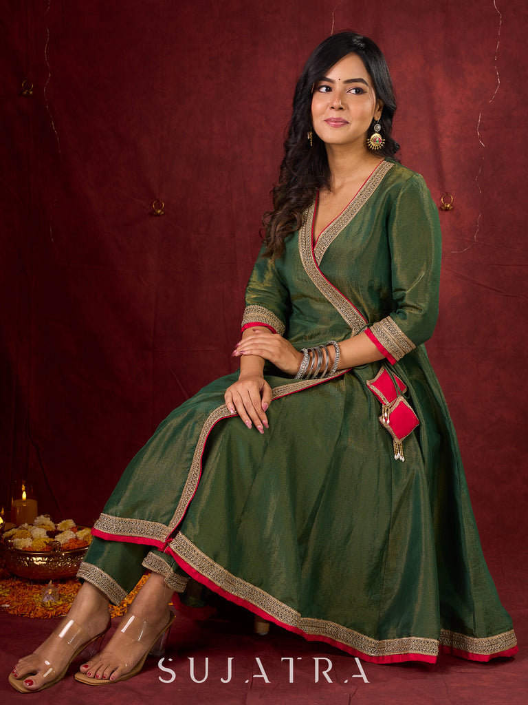 Jade Green Angarkha Anarkali with Eye-Catching Tassel Details