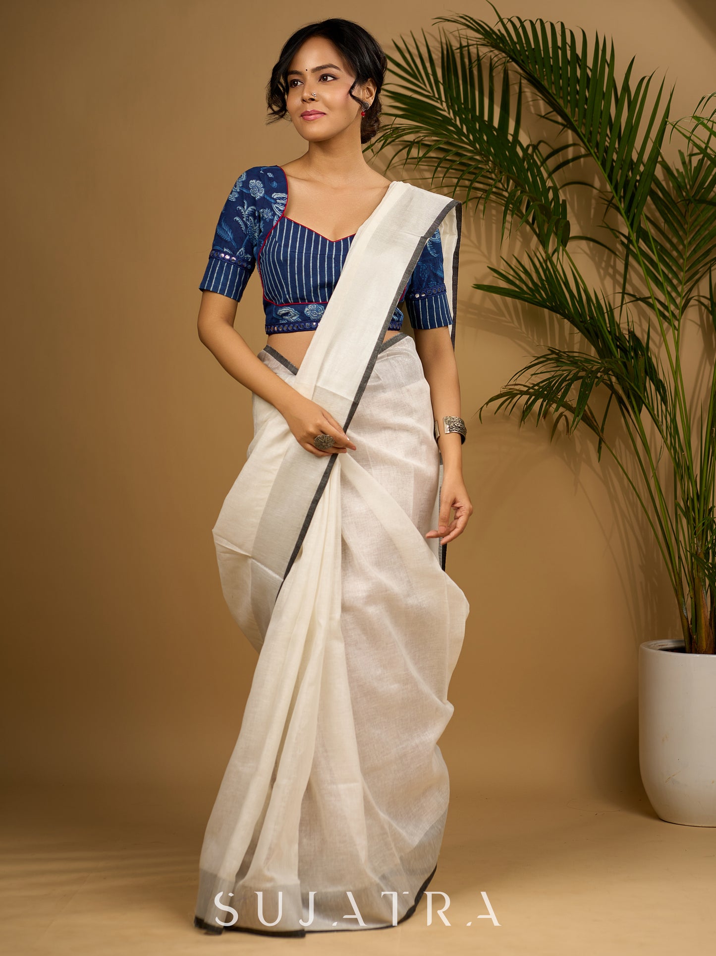 Beautiful cotton indigo blouse with a striking combination.