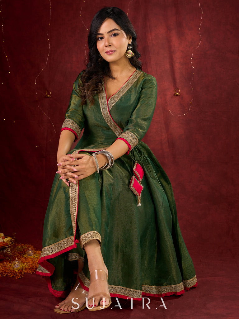 Jade Green Angarkha Anarkali with Eye-Catching Tassel Details