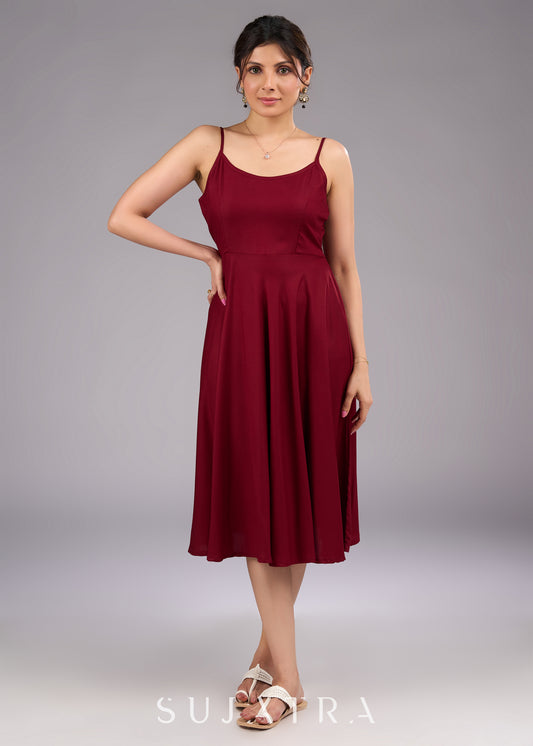 Mystic Maroon Rayon Flared Strappy Dress - Striped cotton jacket additional