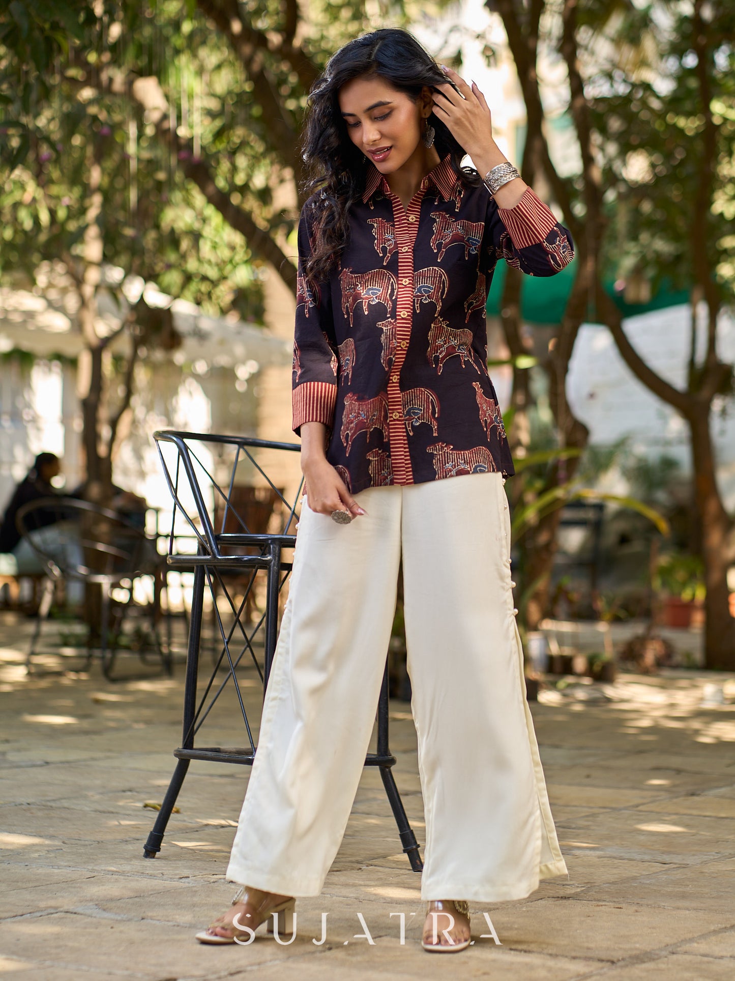 Contemporary Off White Double Layered Trouser