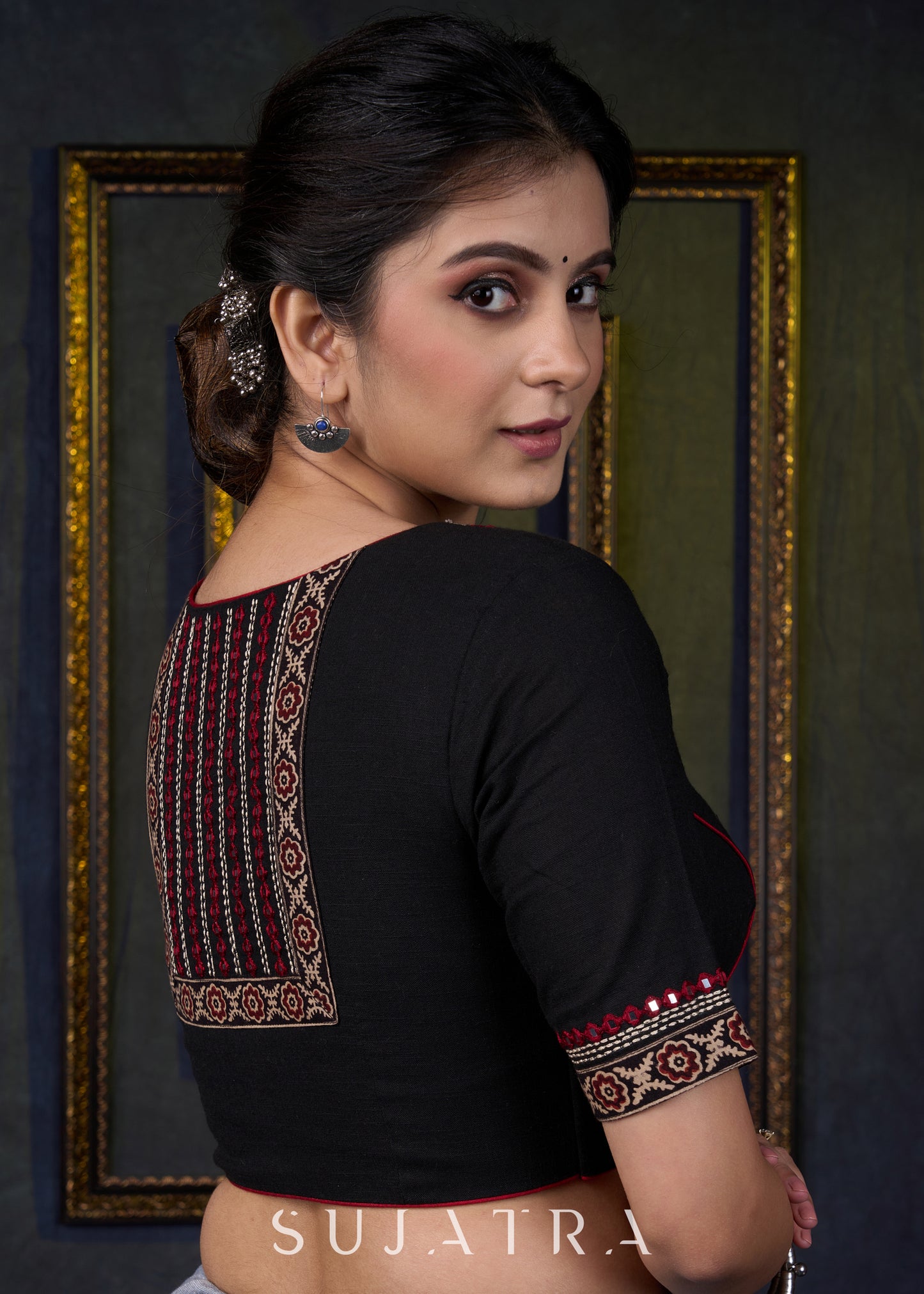 Beautiful Black Embroidered Designer Blouse - Plain Saree Optional