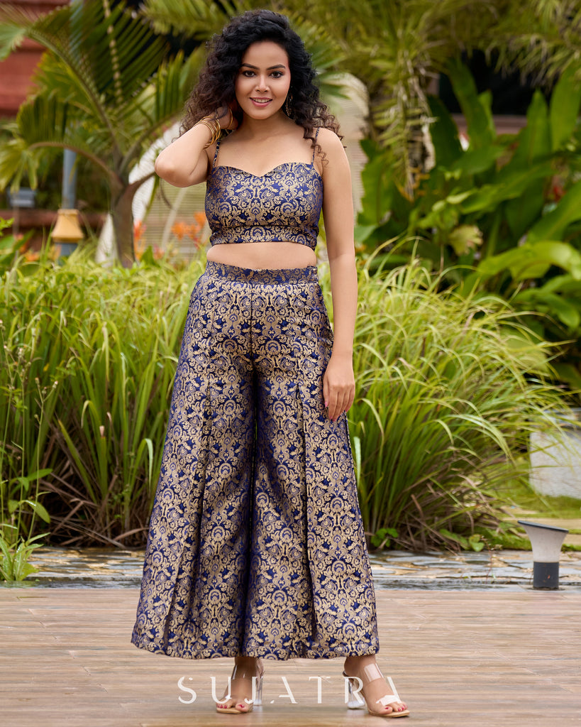 Brocade Blouse & Pleated Brocade Pants with Additional Brown Sheer Tunic (Bundle Testing)