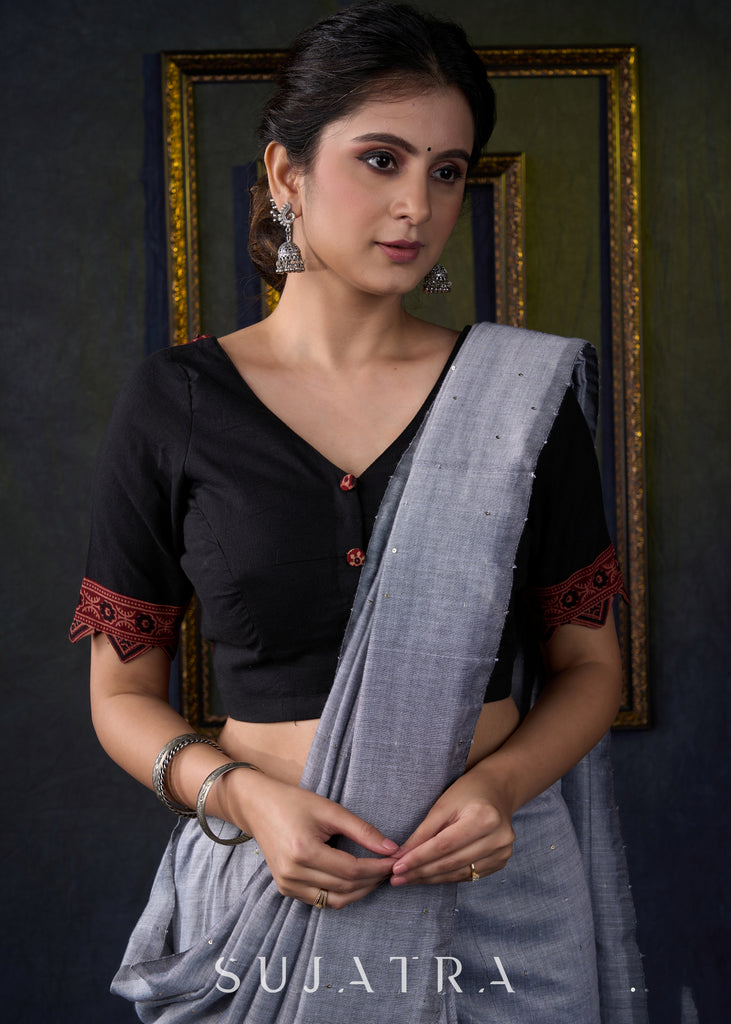 Stylish Black Ajrakh Combination Blouse