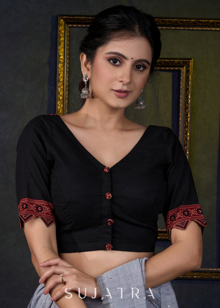 Stylish Black Ajrakh Combination Blouse