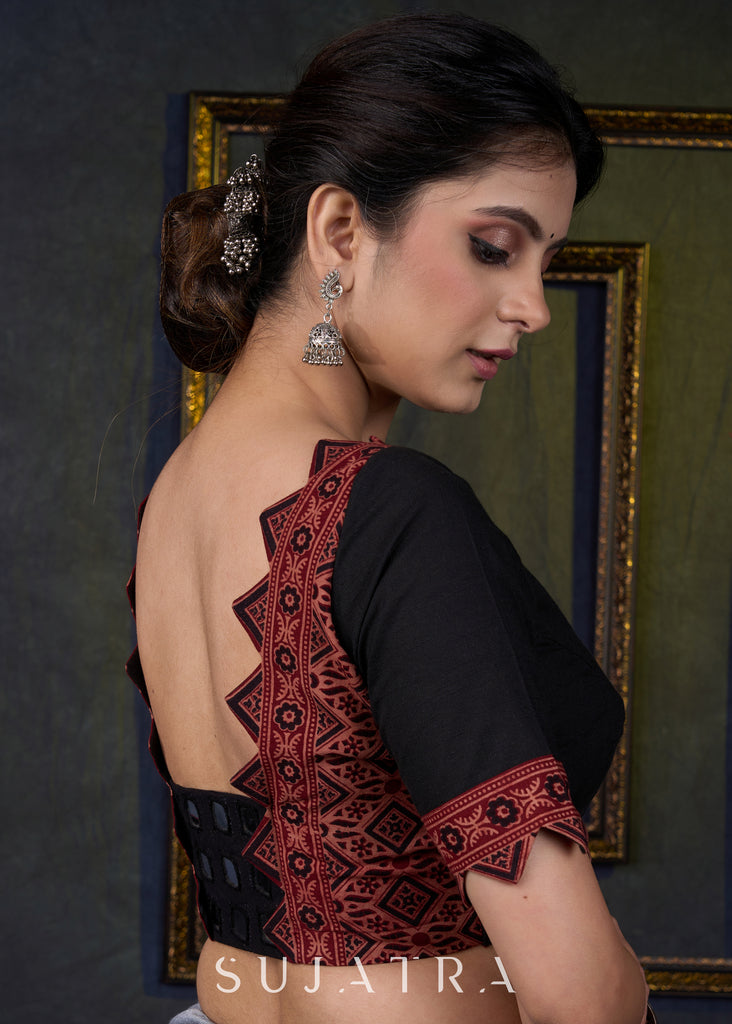 Stylish Black Ajrakh Combination Blouse