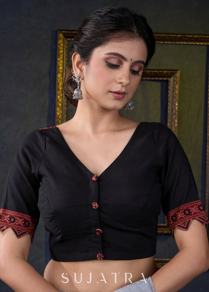 Stylish Black Ajrakh Combination Blouse