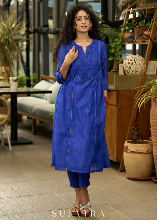 Elegant royal blue chanderi Kurta with gathered yoke