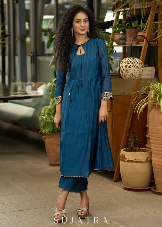 Classy teal blue kurta with lace detaling