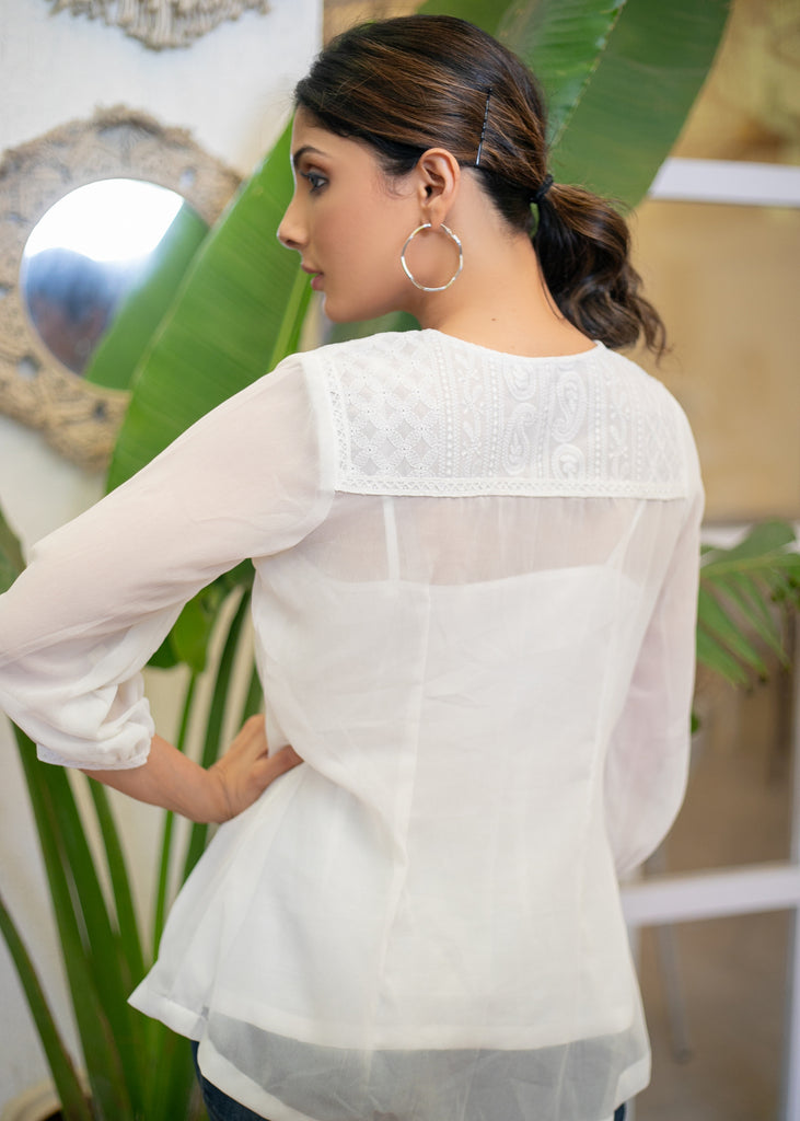 Smart Georgette Top with Lace Yoke, Sleeves & Inner