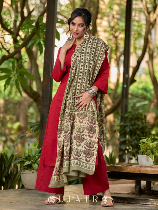 Timeless Beige Mul Cotton Dupatta with Contrasting Floral Pallu