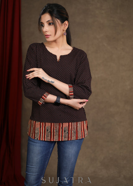 Classic Polka Dot Ajrakh Combination Top