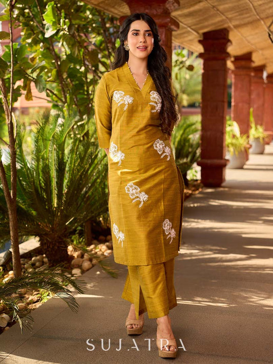 Timeless Mustard Cotton Silk Kurta with Graceful Chikankari Hand Embroidery