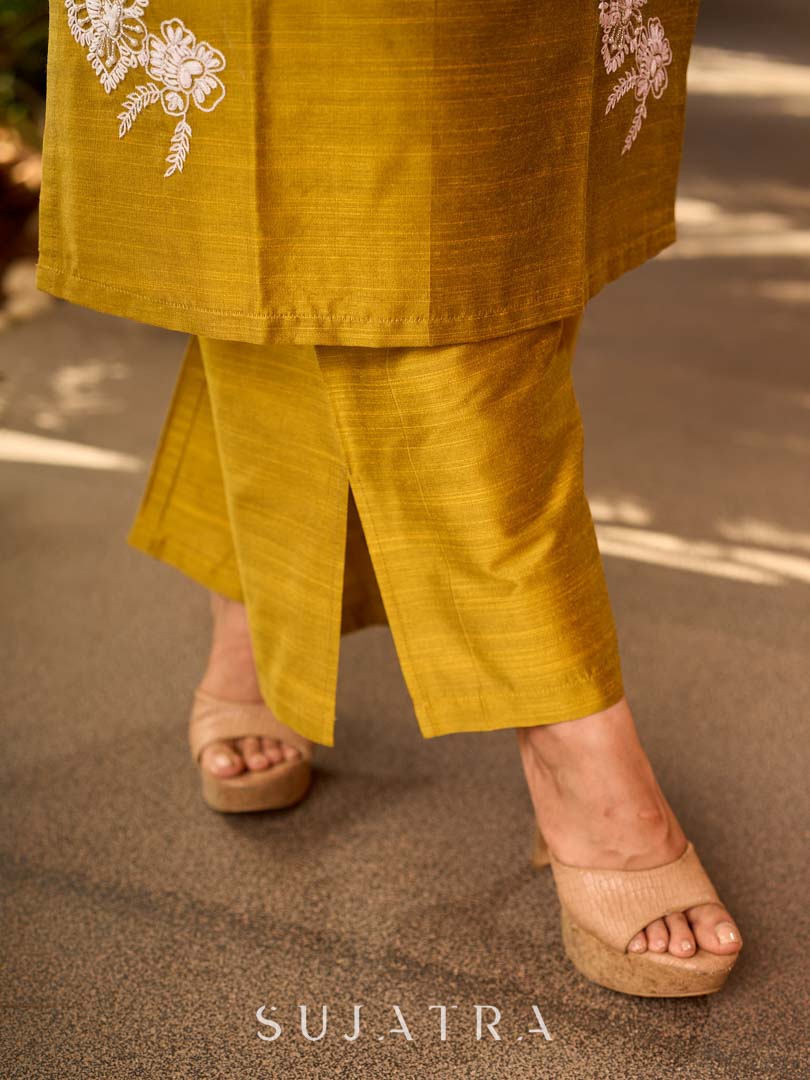 Timeless Mustard Cotton Silk Palazzo Pant with Side Slit